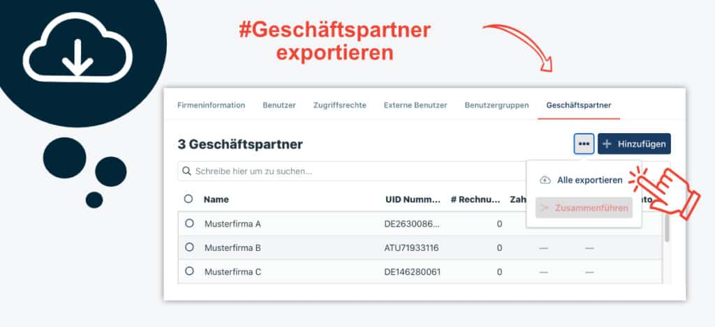 Geschäftspartner einfach exportieren